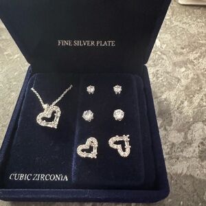 Silver Heart Jewelry Set with Cubic Zirconia